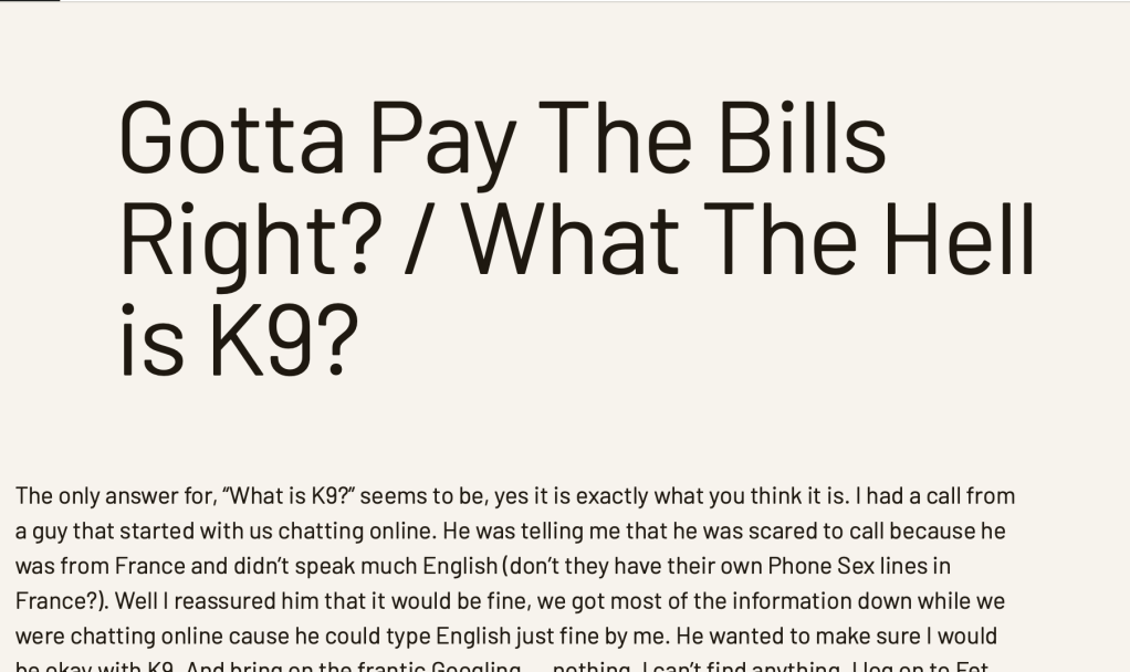 Gotta Pay The Bills Right? / What The Hell is&nbsp;K9?